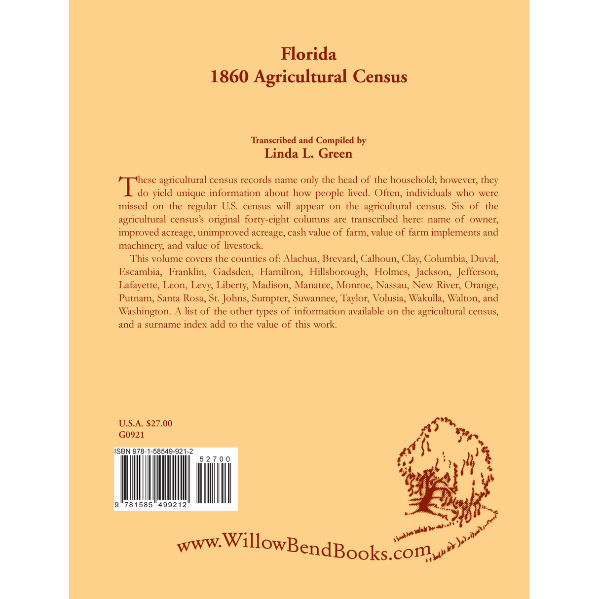 Florida 1860 Agricultural Census back cover