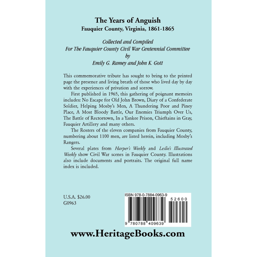 The Years of Anguish: Fauquier County, Virginia, 1861-1865 back cover