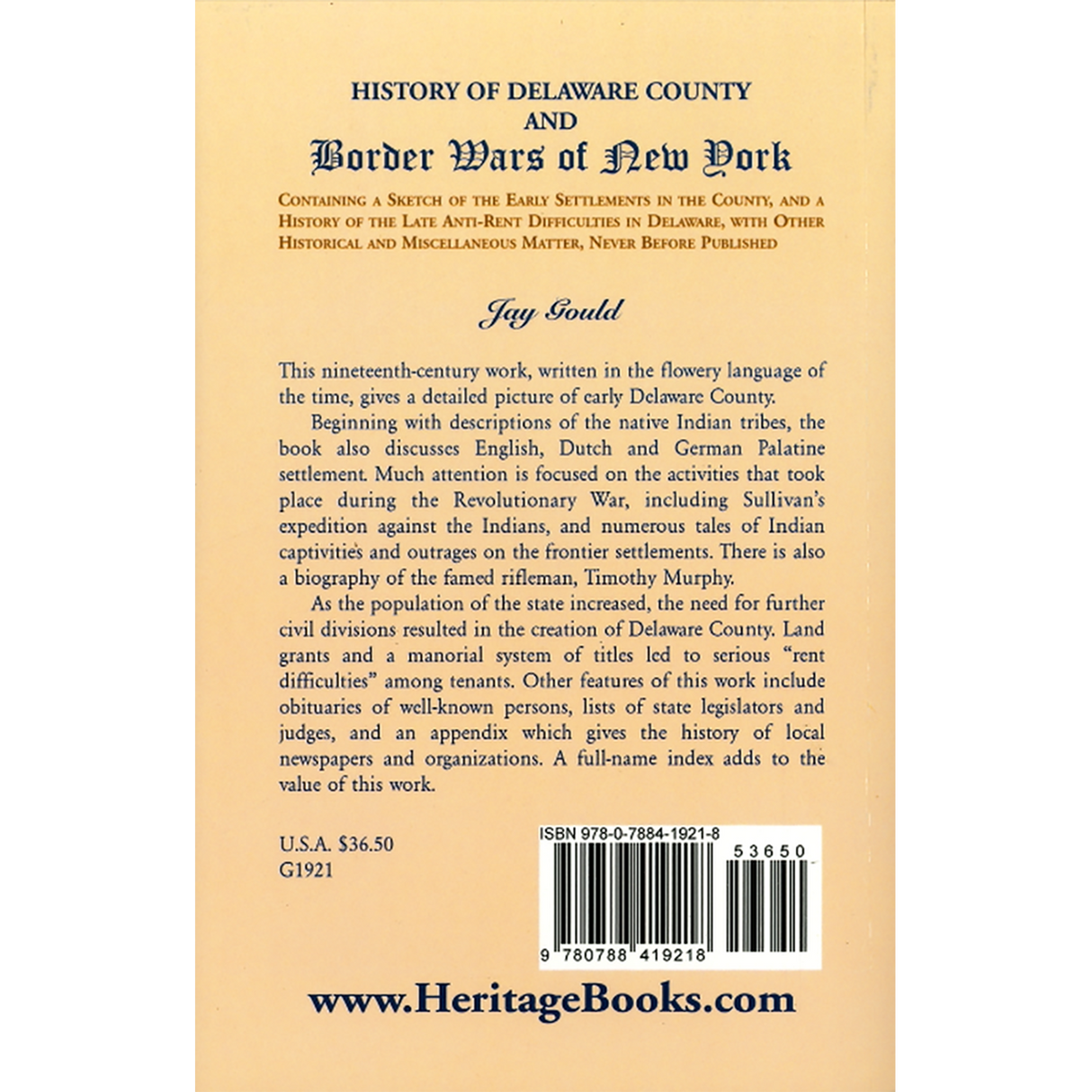 History of Delaware County and Border Wars of New York back cover