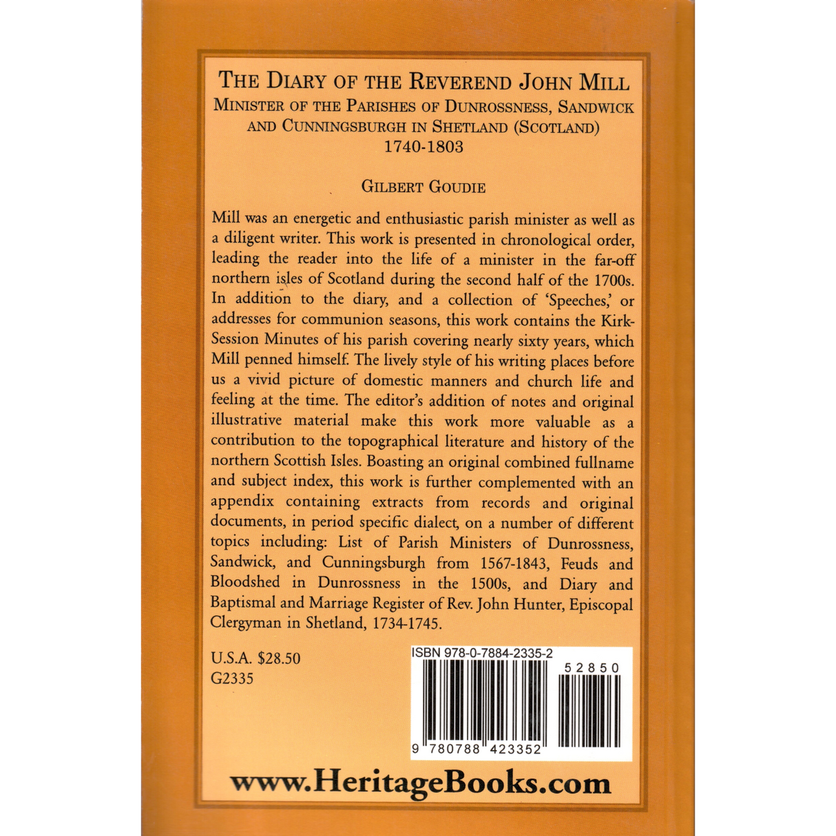 The Diary of the Reverend John Mill back cover