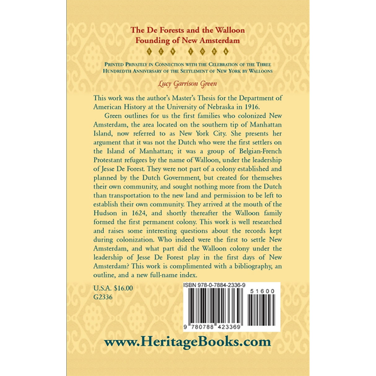 The De Forests and the Walloon Founding of New Amsterdam back cover