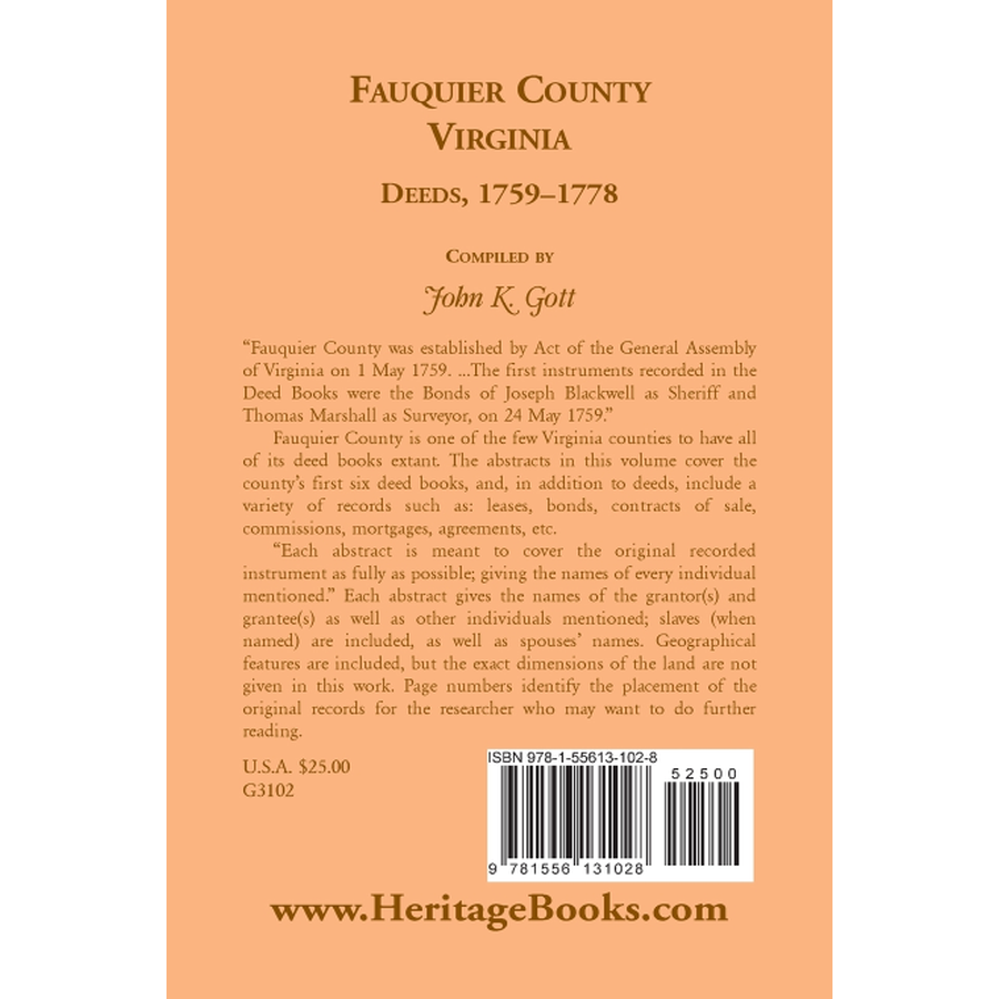 Fauquier County, Virginia Deeds 1759-1778 back cover