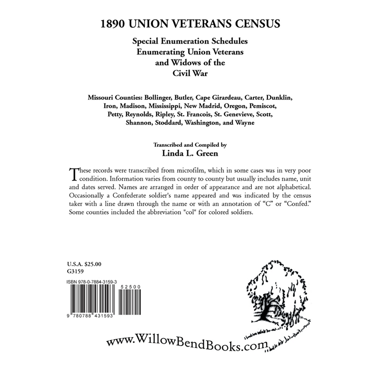 1890 Union Veterans Census, Missouri Counties back cover