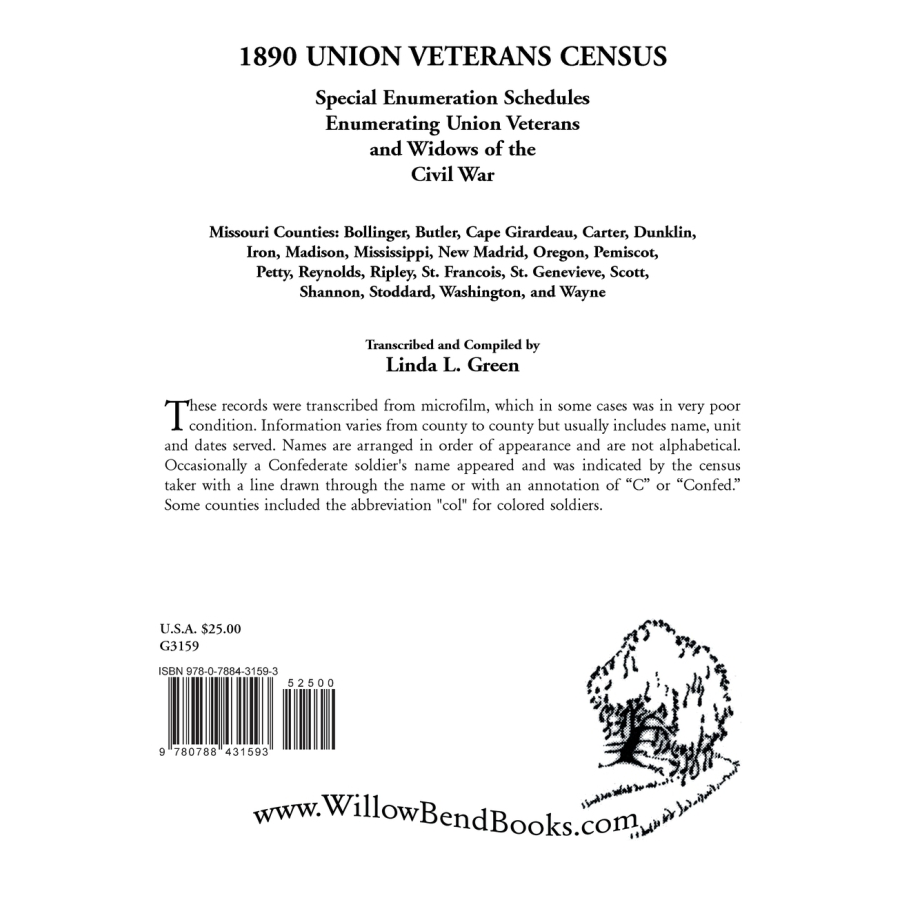 1890 Union Veterans Census, Missouri Counties back cover