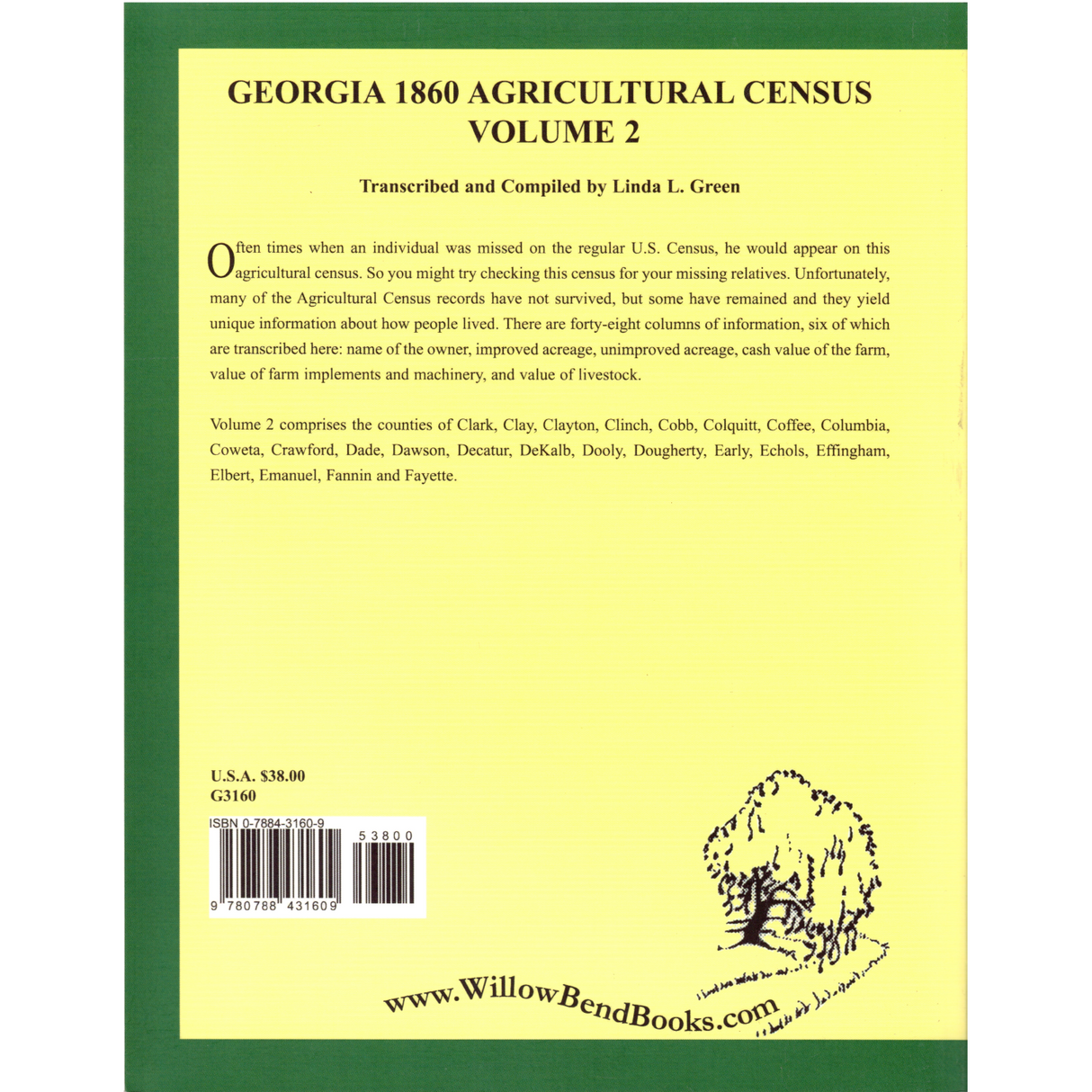Georgia 1860 Agricultural Census: Volume 2 back cover