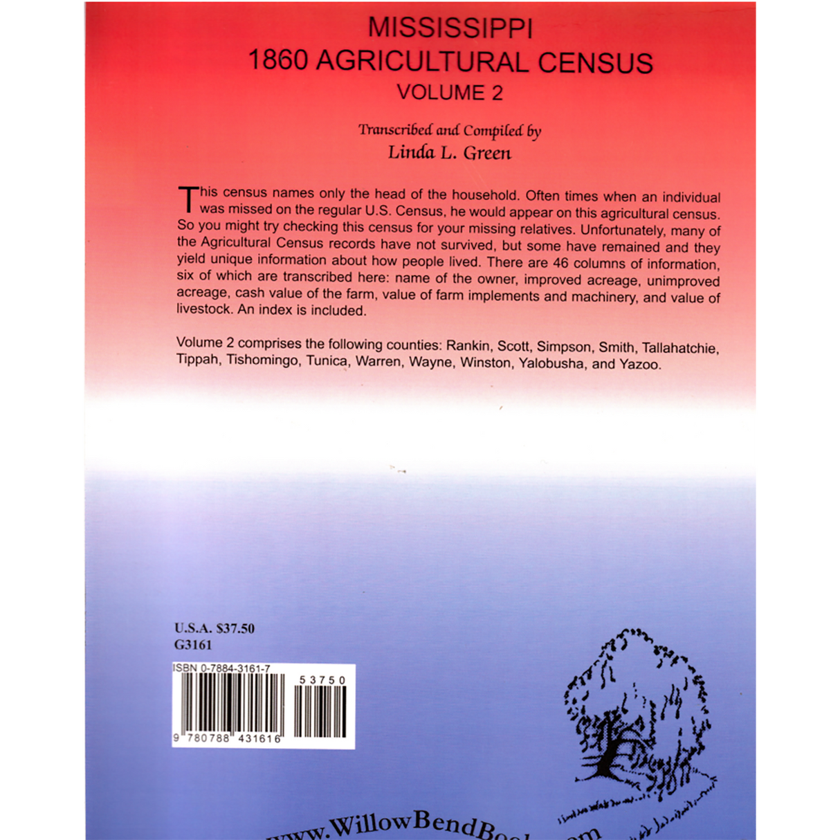 Mississippi 1860 Agricultural Census, Volume 2 back cover