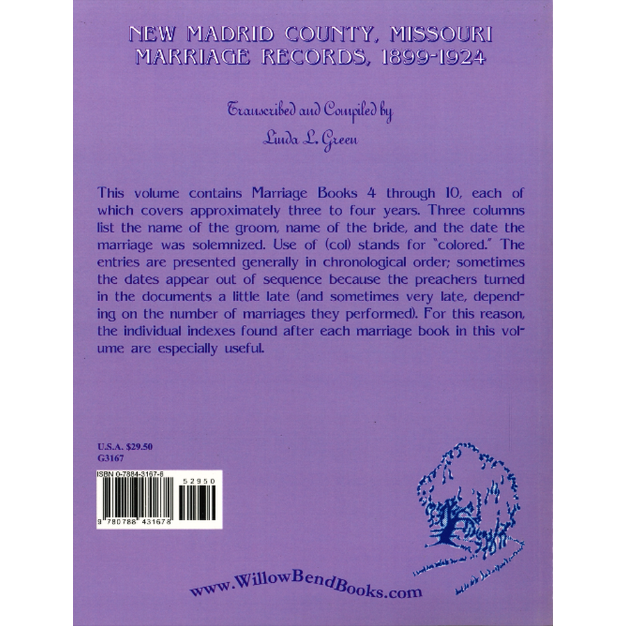 New Madrid County, Missouri Marriage Records, 1899-1924 back cover