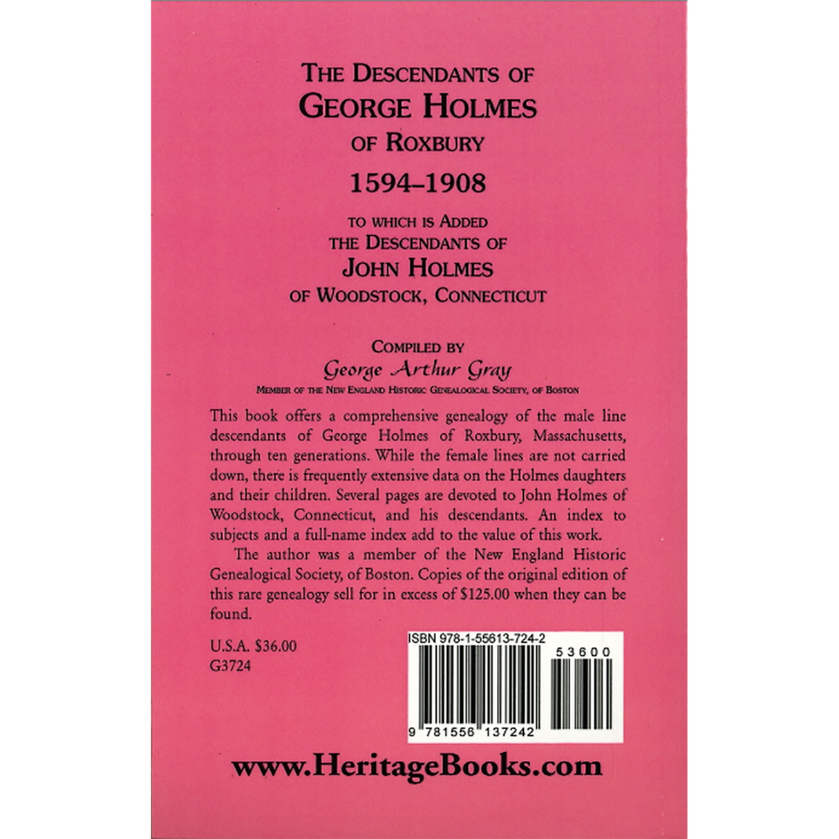 The Descendants of George Holmes of Roxbury, 1594-1908 back cover