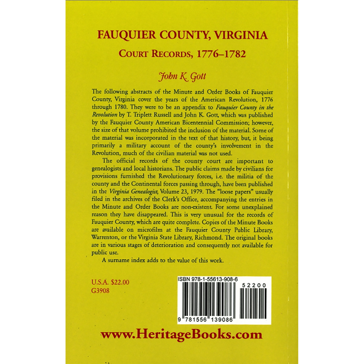 Fauquier County, Virginia Court Records, 1776-1782 back cover
