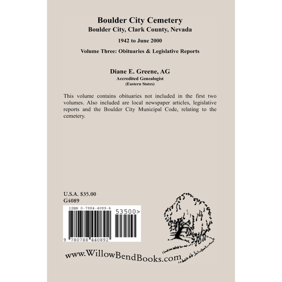 Boulder City, Cemetery, Volume 3 back cover