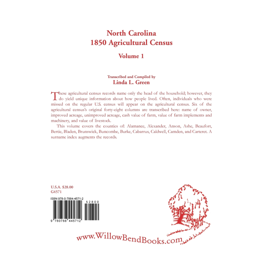 North Carolina 1850 Agricultural Census, Volume 1 back cover