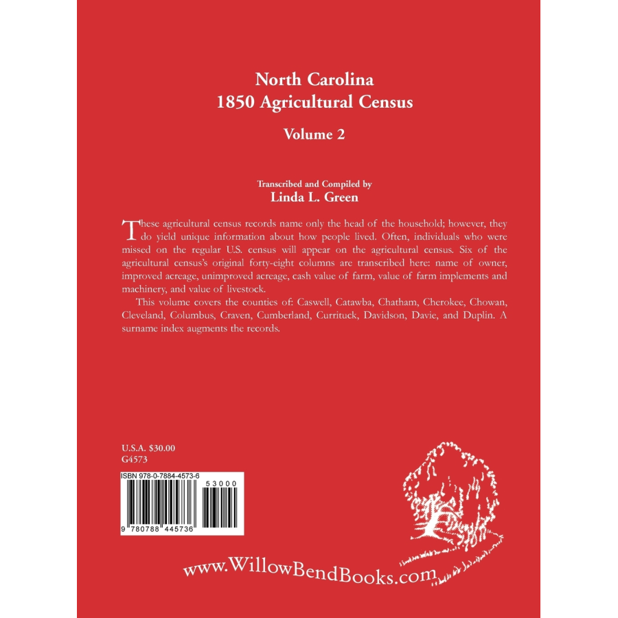 North Carolina 1850 Agricultural Census, Volume 2 back cover
