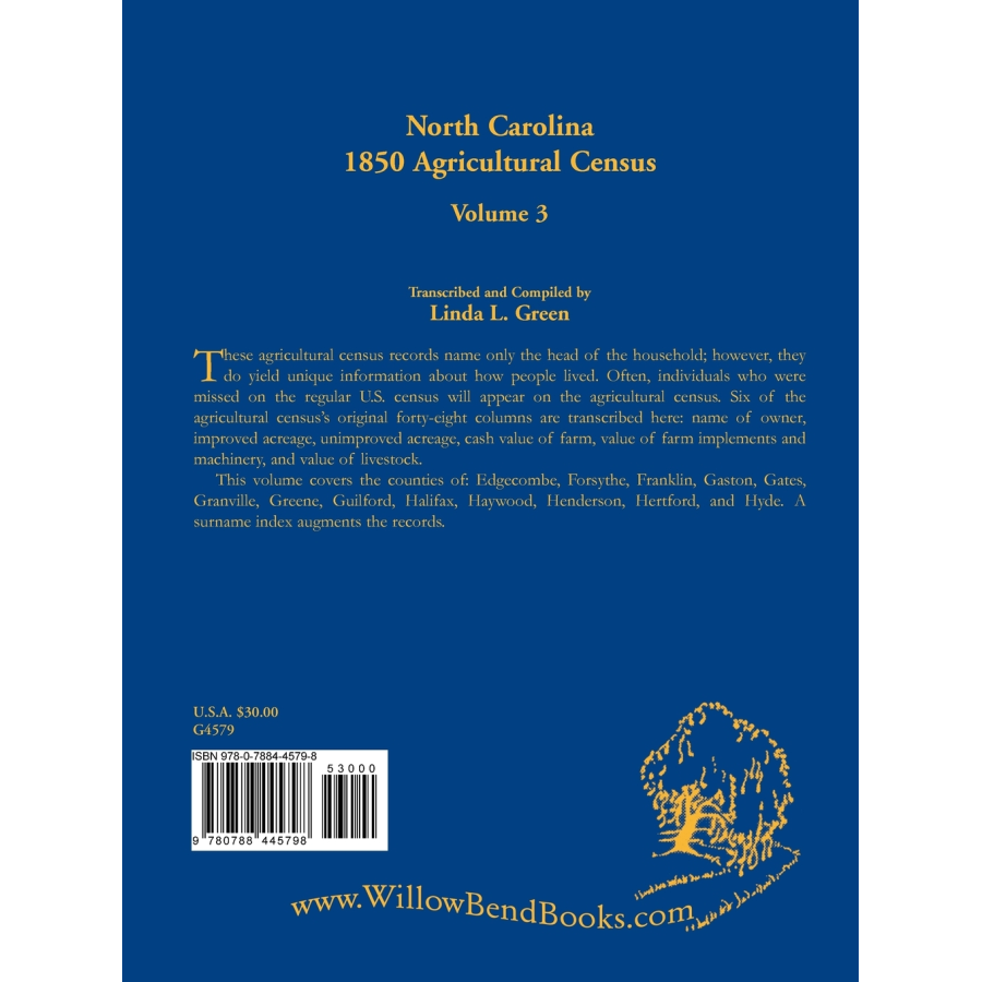 North Carolina 1850 Agricultural Census, Volume 3 back cover