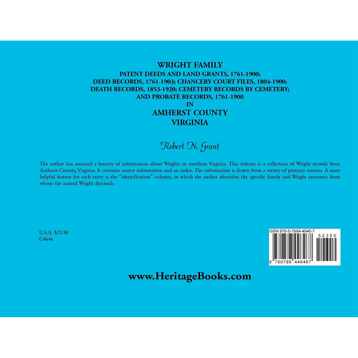 Wright Family Patent Deeds and Land Grants, 1761-1900, Amherst County, Virginia back cover