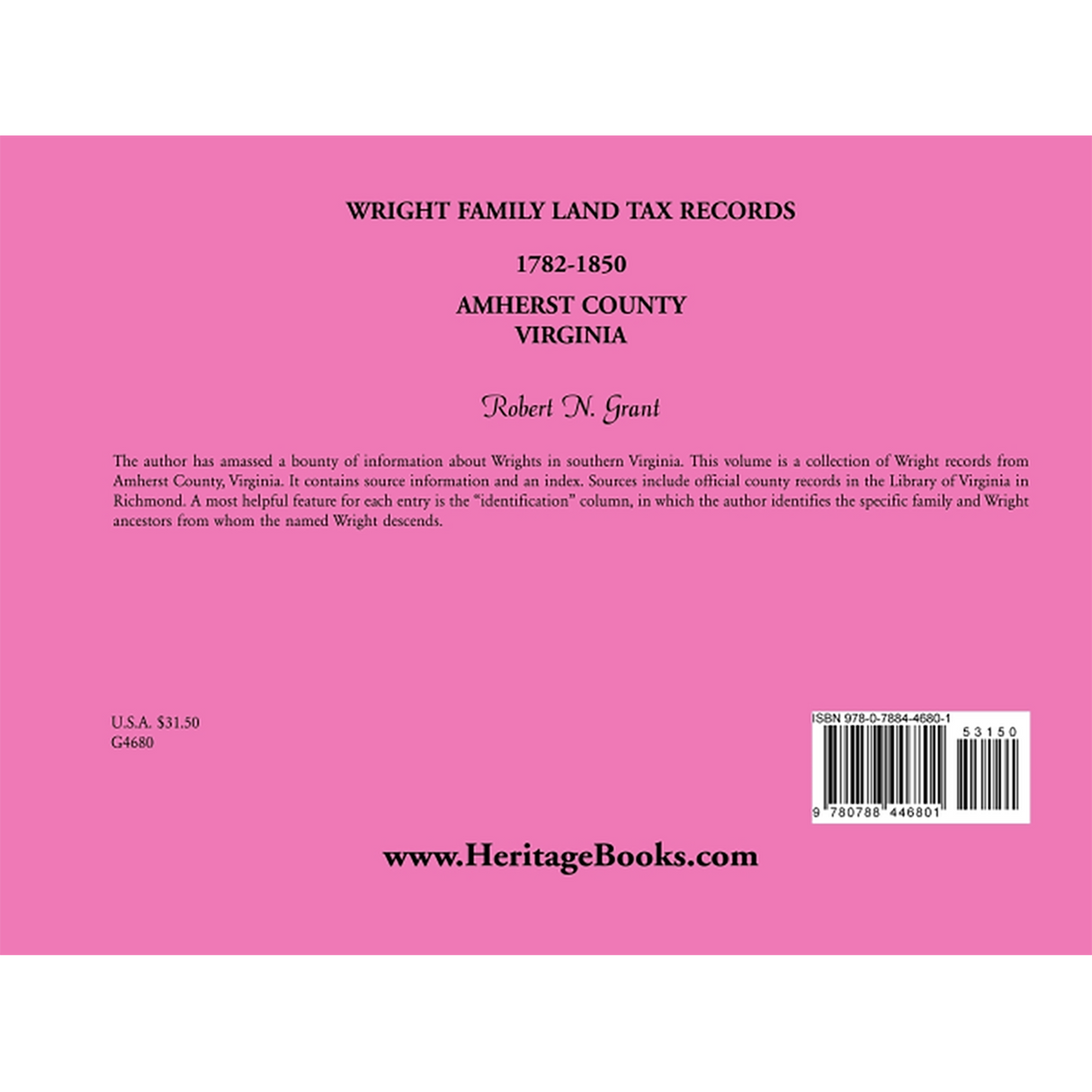 Wright Family Land Tax Lists, Amherst County, Virginia 1782-1850 back cover