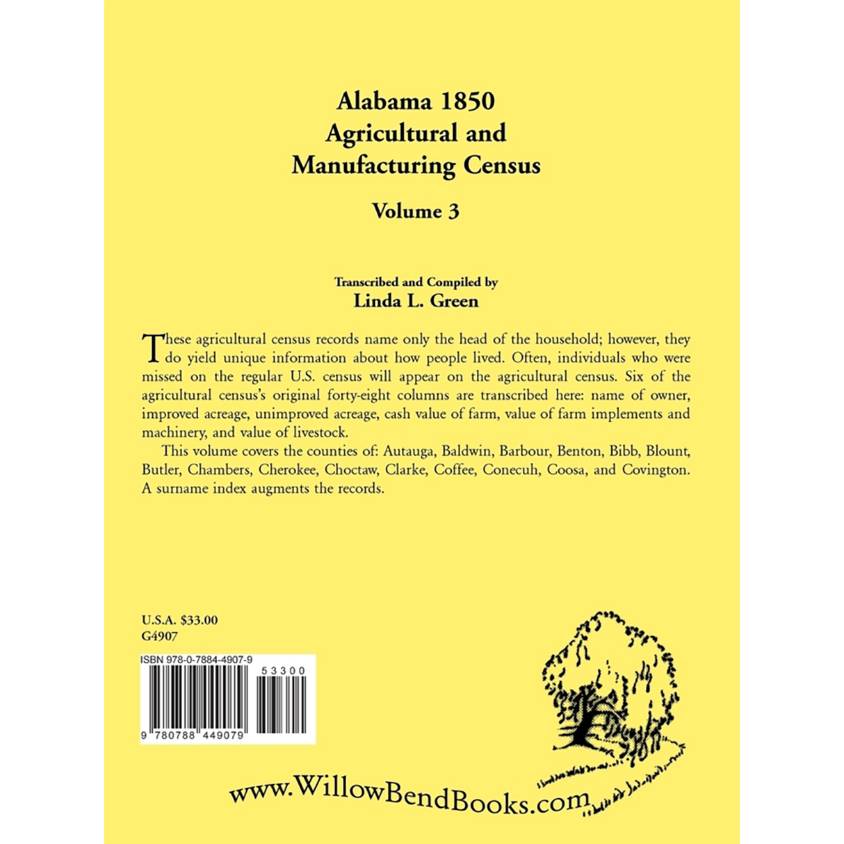 Alabama 1850 Agricultural and Manufacturing Census, Volume 3 back cover