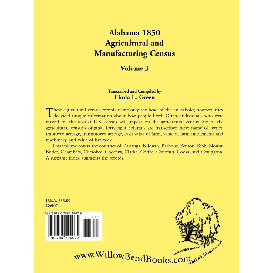 Alabama 1850 Agricultural and Manufacturing Census, Volume 3 back cover