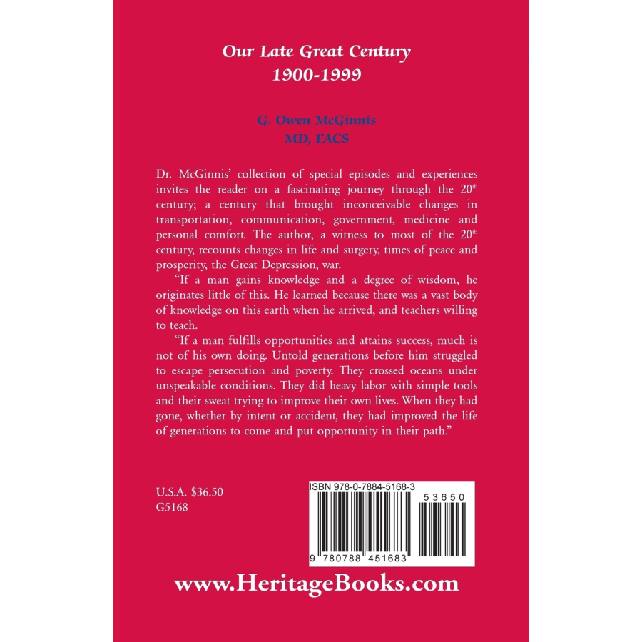 Our Late Great Century, 1900-1999 back cover