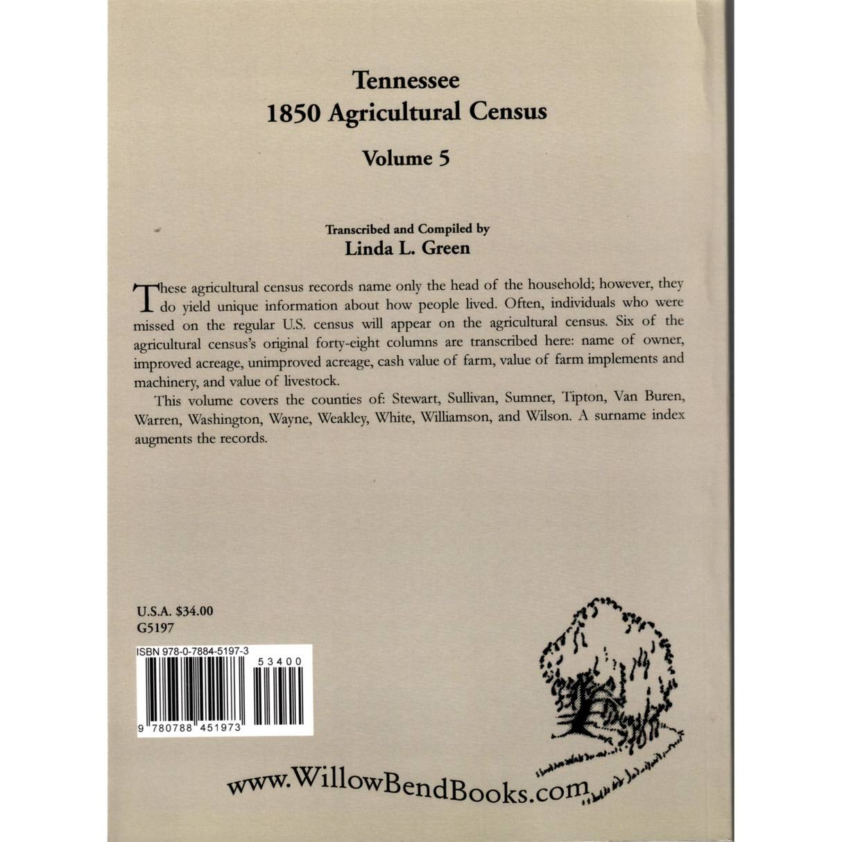 Tennessee 1850 Agricultural Census: Volume 5 back cover