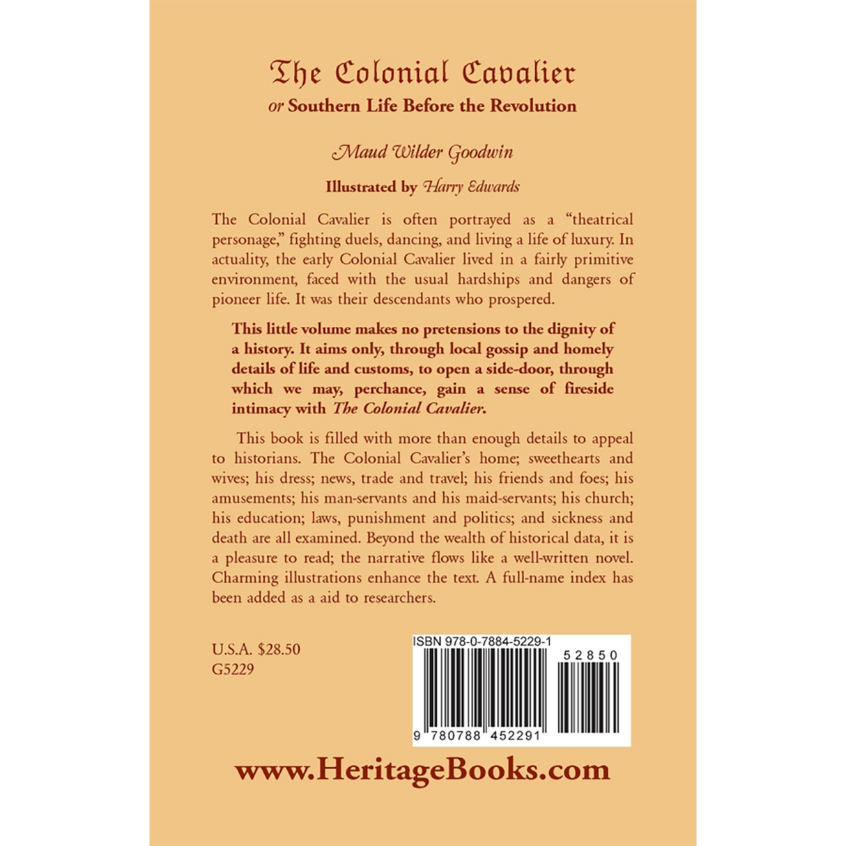 The Colonial Cavalier or Southern Life Before the Revolution back cover