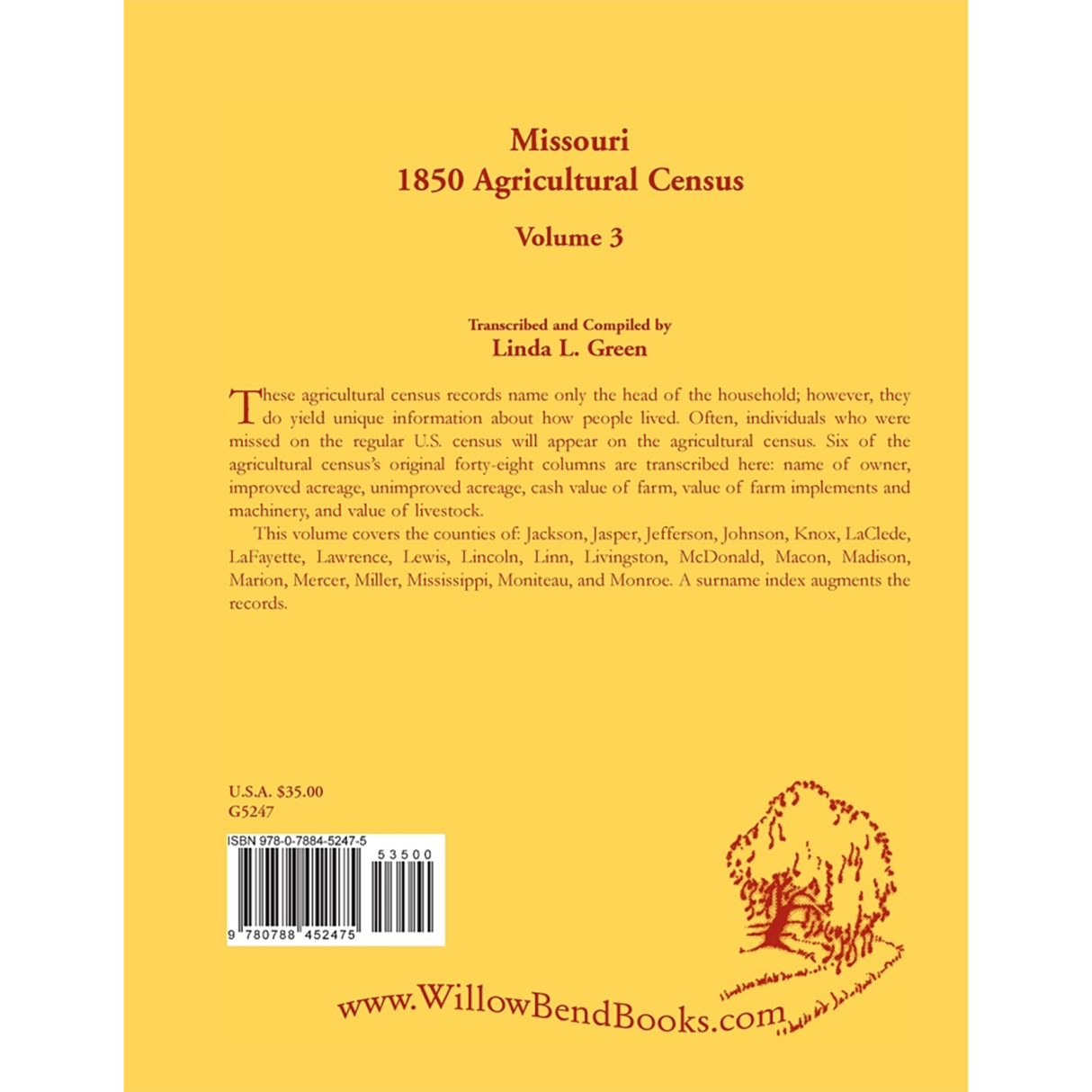 Missouri 1850 Agricultural Census, Volume 3 back cover