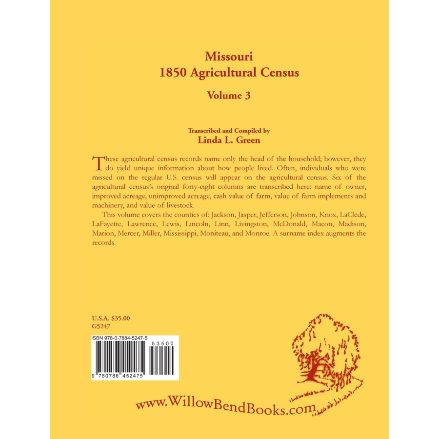 Missouri 1850 Agricultural Census, Volume 3 back cover