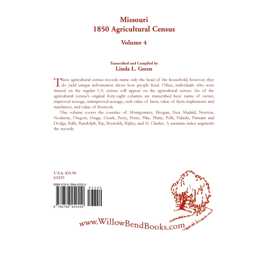 Missouri 1850 Agricultural Census, Volume 4 back cover
