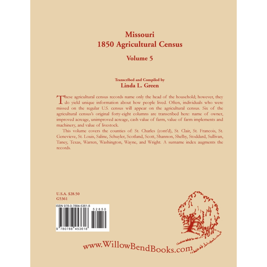 Missouri 1850 Agricultural Census, Volume 5 back cover