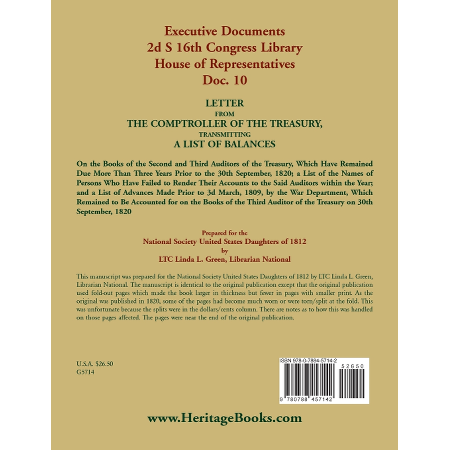 Executive Documents, 2d S 16th Congress Library House of Representatives, Doc. 10 back cover
