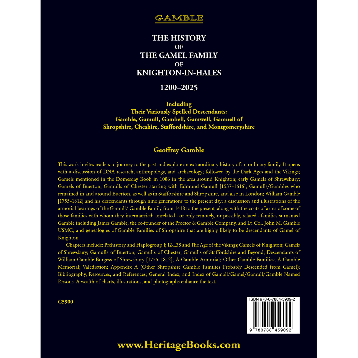 The History of the Gamel Family of Knighton-in-Hales, 1200-2025 back cover