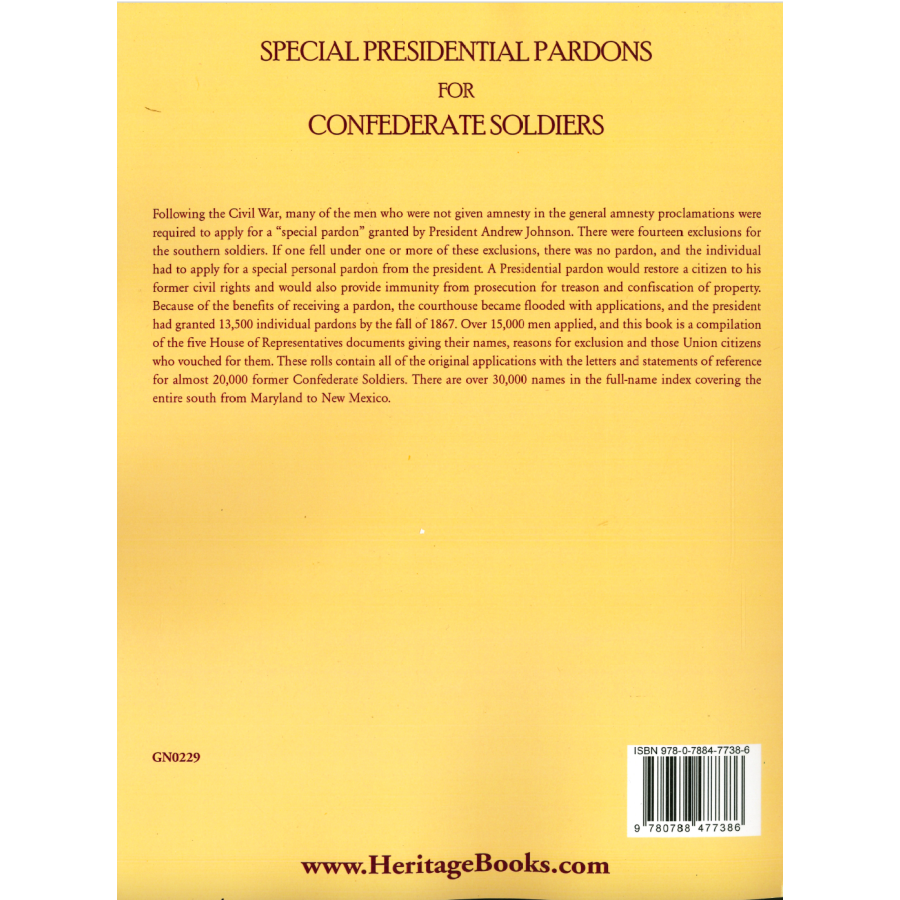 Special Presidential Pardons of Confederate Soldiers back cover