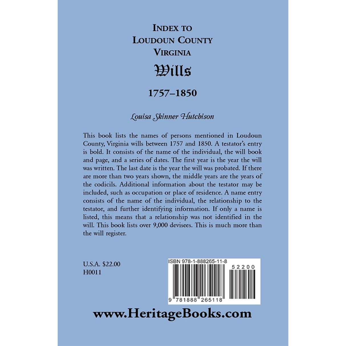 Index to Loudoun County, Virginia Wills 1757-1850 back cover