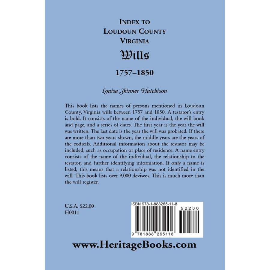 Index to Loudoun County, Virginia Wills 1757-1850 back cover