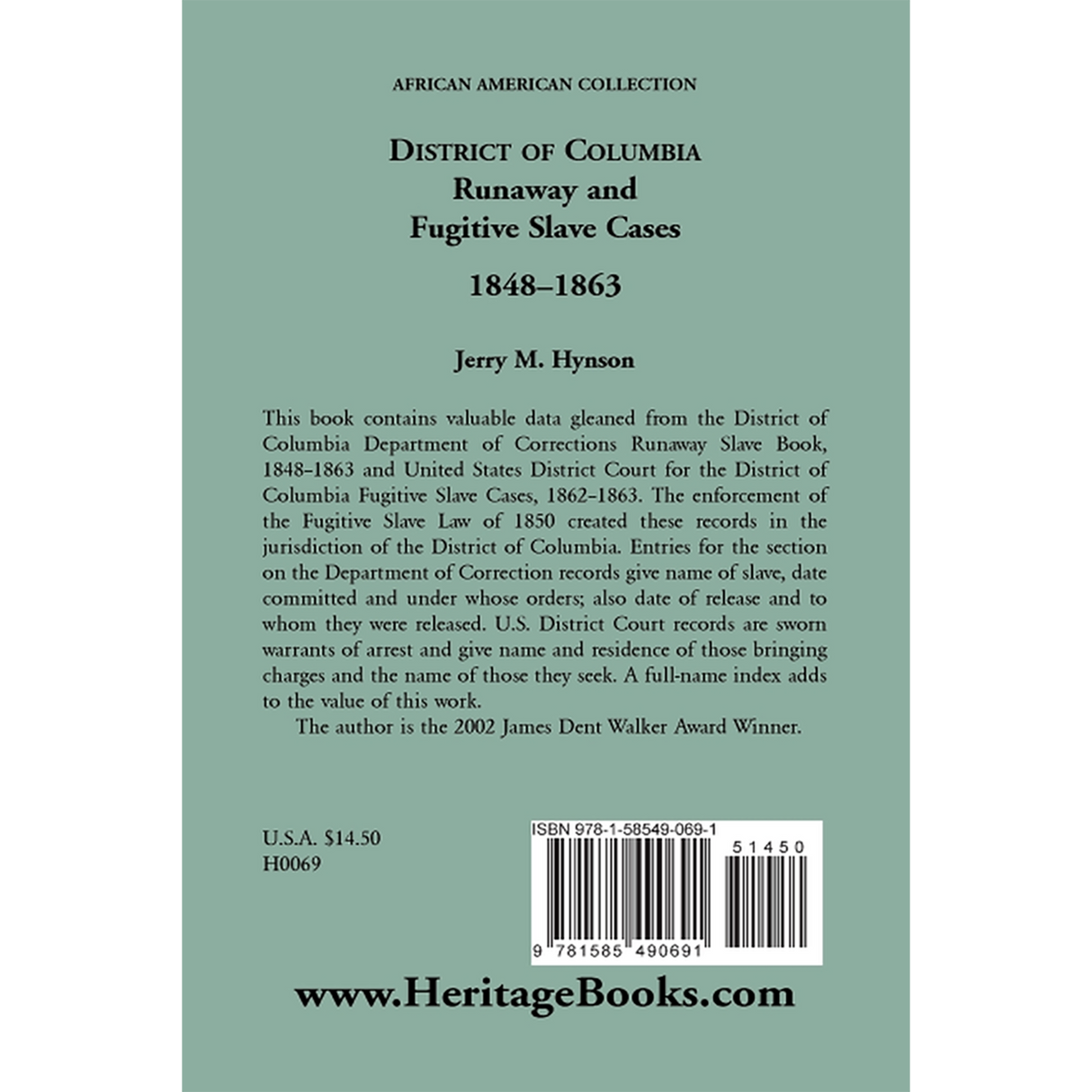District of Columbia Runaway and Fugitive Slave Cases, 1848-1863 back cover