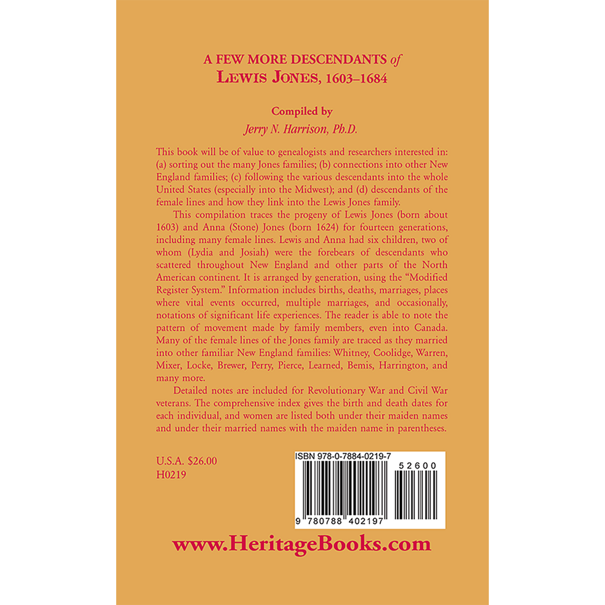 A Few More Descendants of Lewis Jones, 1603-1684 back cover