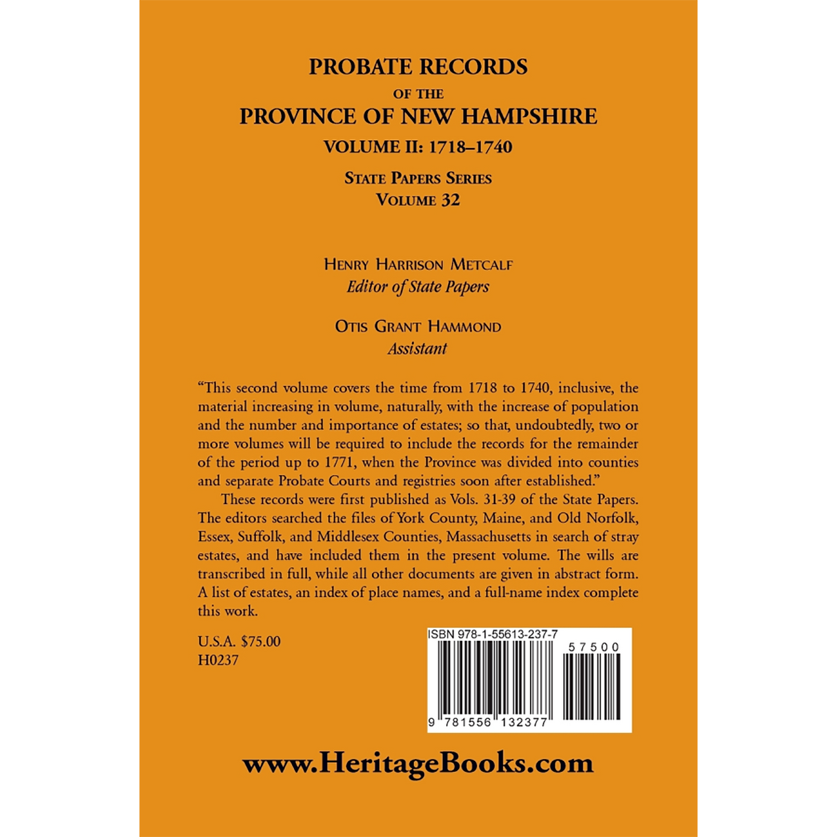 Probate Records of the Province of New Hampshire, Volume 2, 1718-1740 back cover