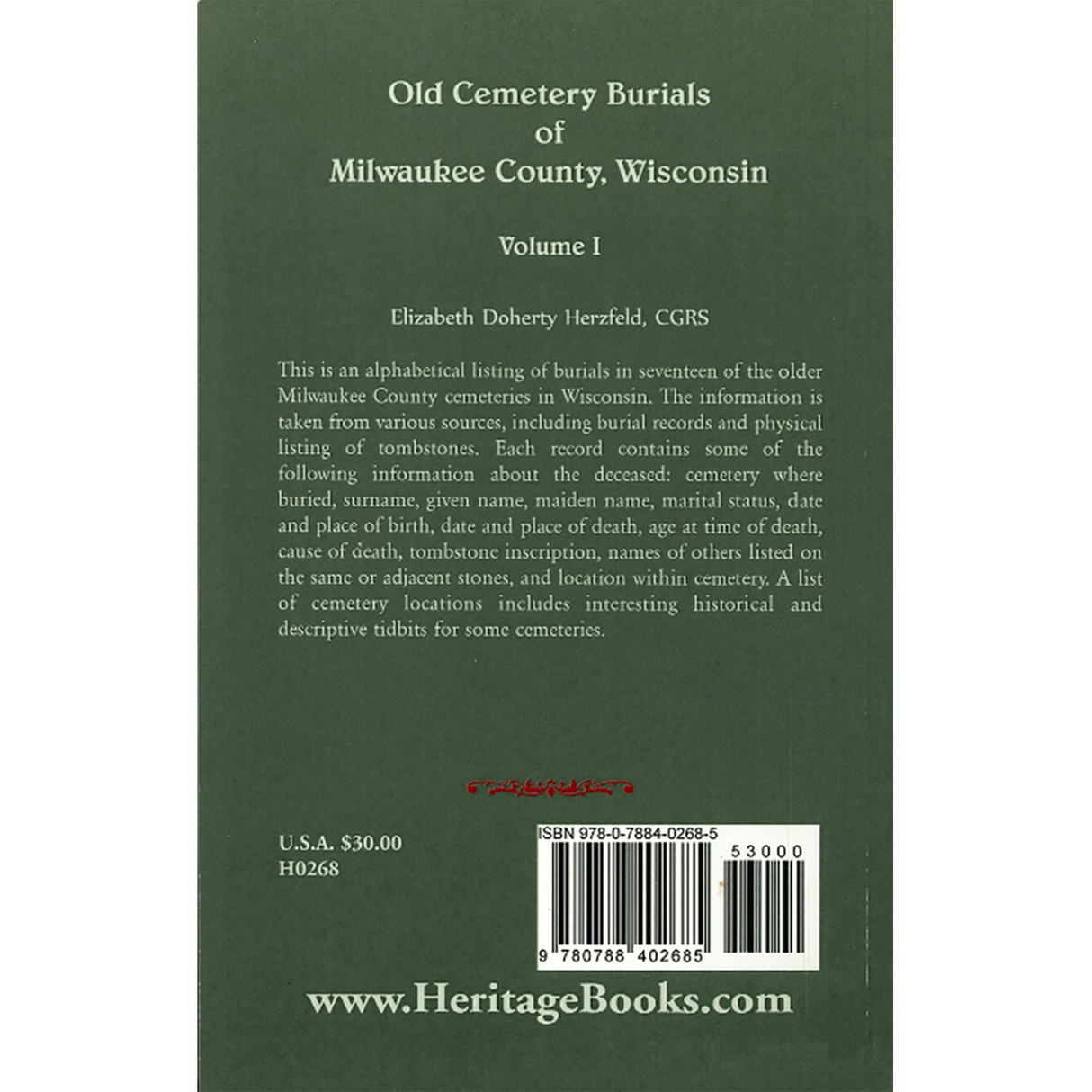 Old Cemetery Burials of Milwaukee County, Wisconsin: Volume 1 back cover
