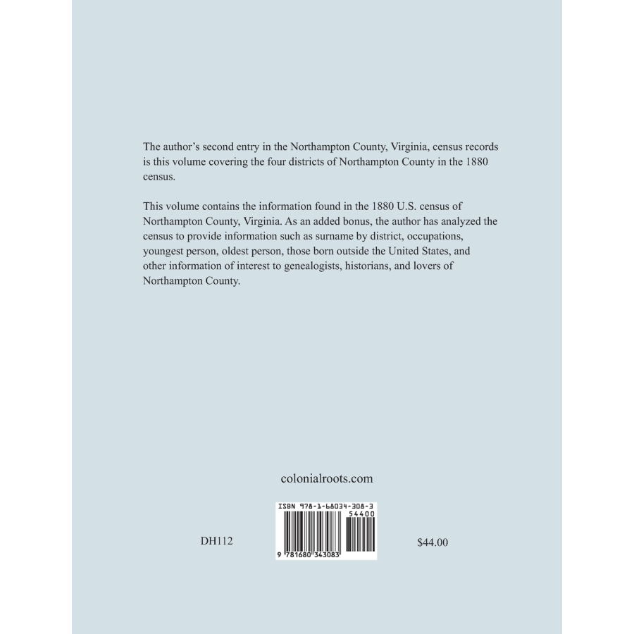 Northampton County, Virginia 1880 Census back cover