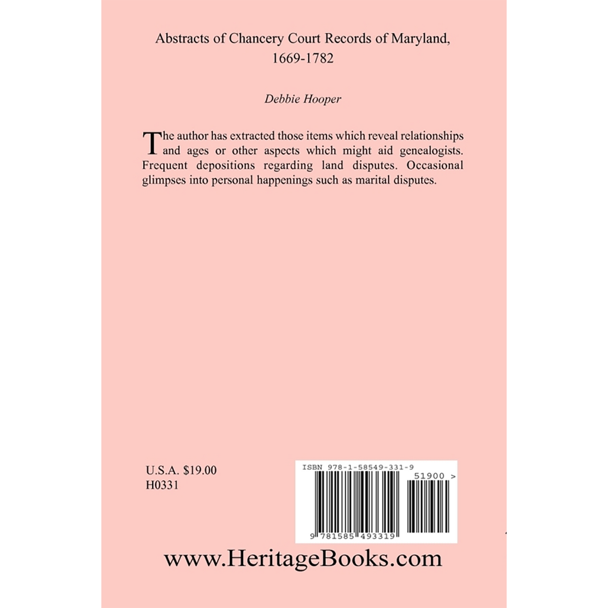 Abstracts of Chancery Court Records of Maryland, 1669-1782 back cover