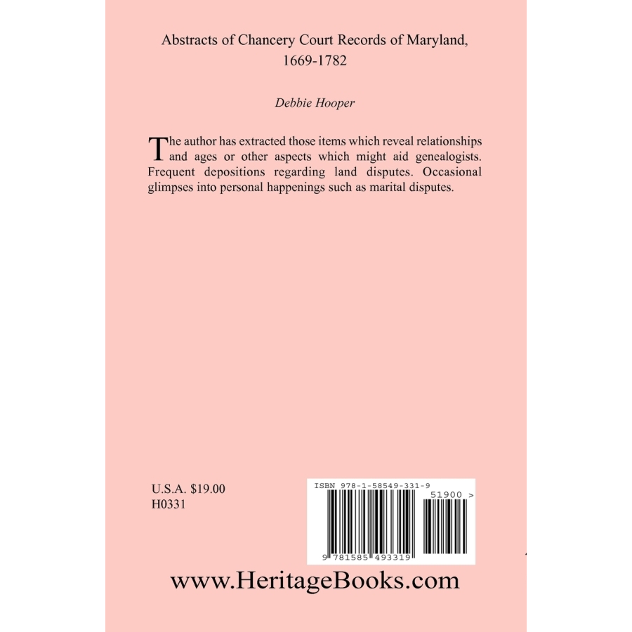 Abstracts of Chancery Court Records of Maryland, 1669-1782 back cover