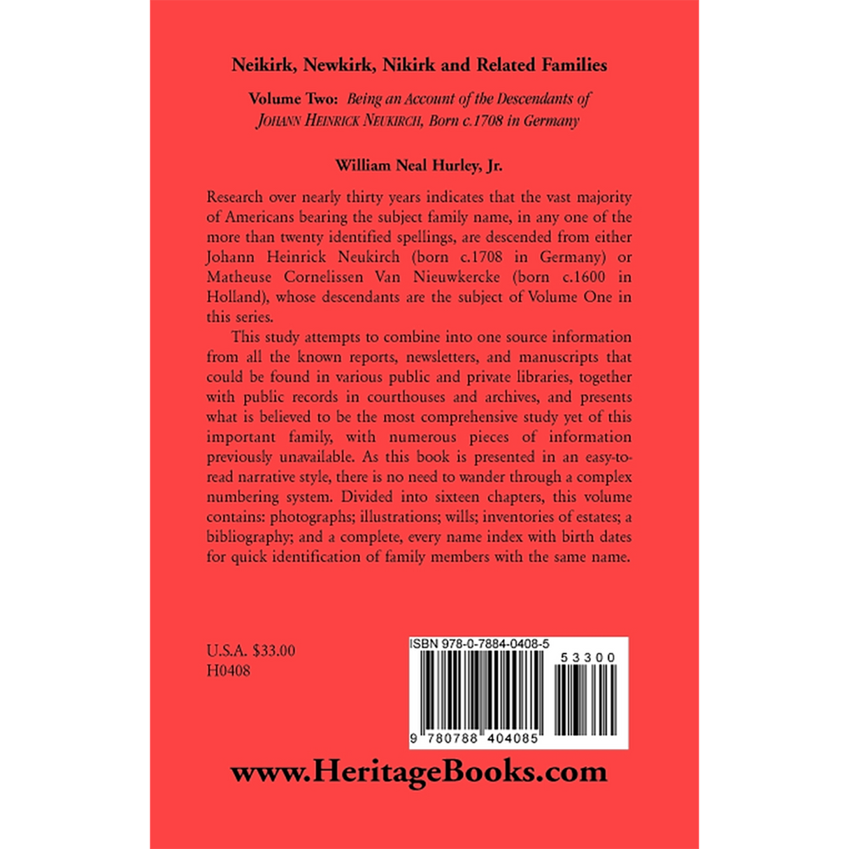Neikirk, Newkirk, Nikirk and Related Families, Volume Two back cover