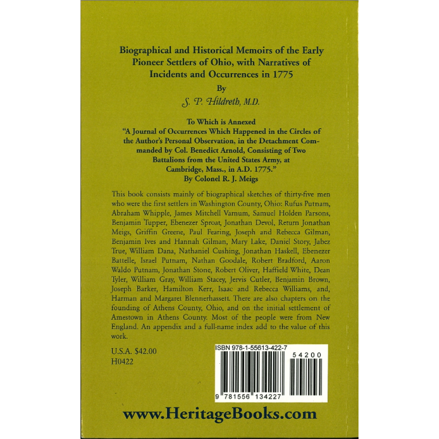 Biographical and Historical Memoirs of the Early Pioneer Settlers of Ohio, with Narratives of Incidents and Occurrences in 1775 back cover