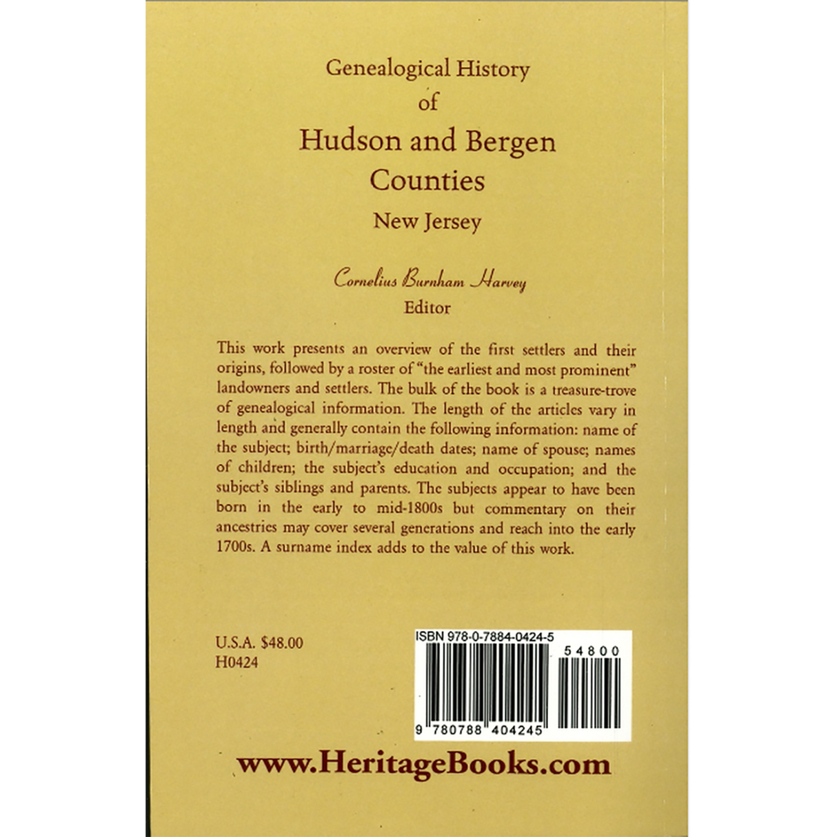 Genealogical History of Hudson and Bergen Counties, New Jersey back cover