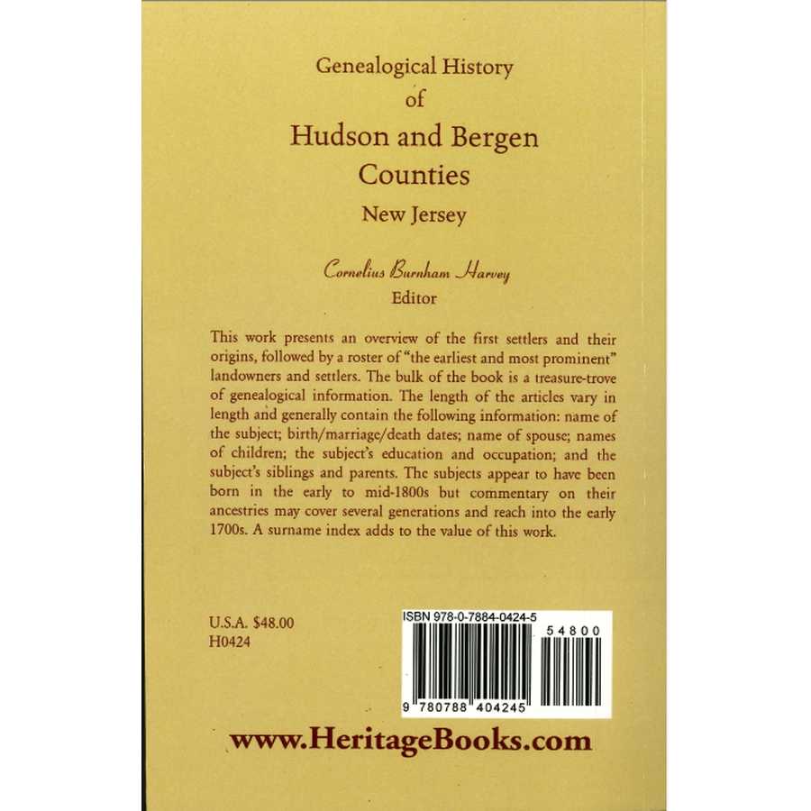 Genealogical History of Hudson and Bergen Counties, New Jersey back cover