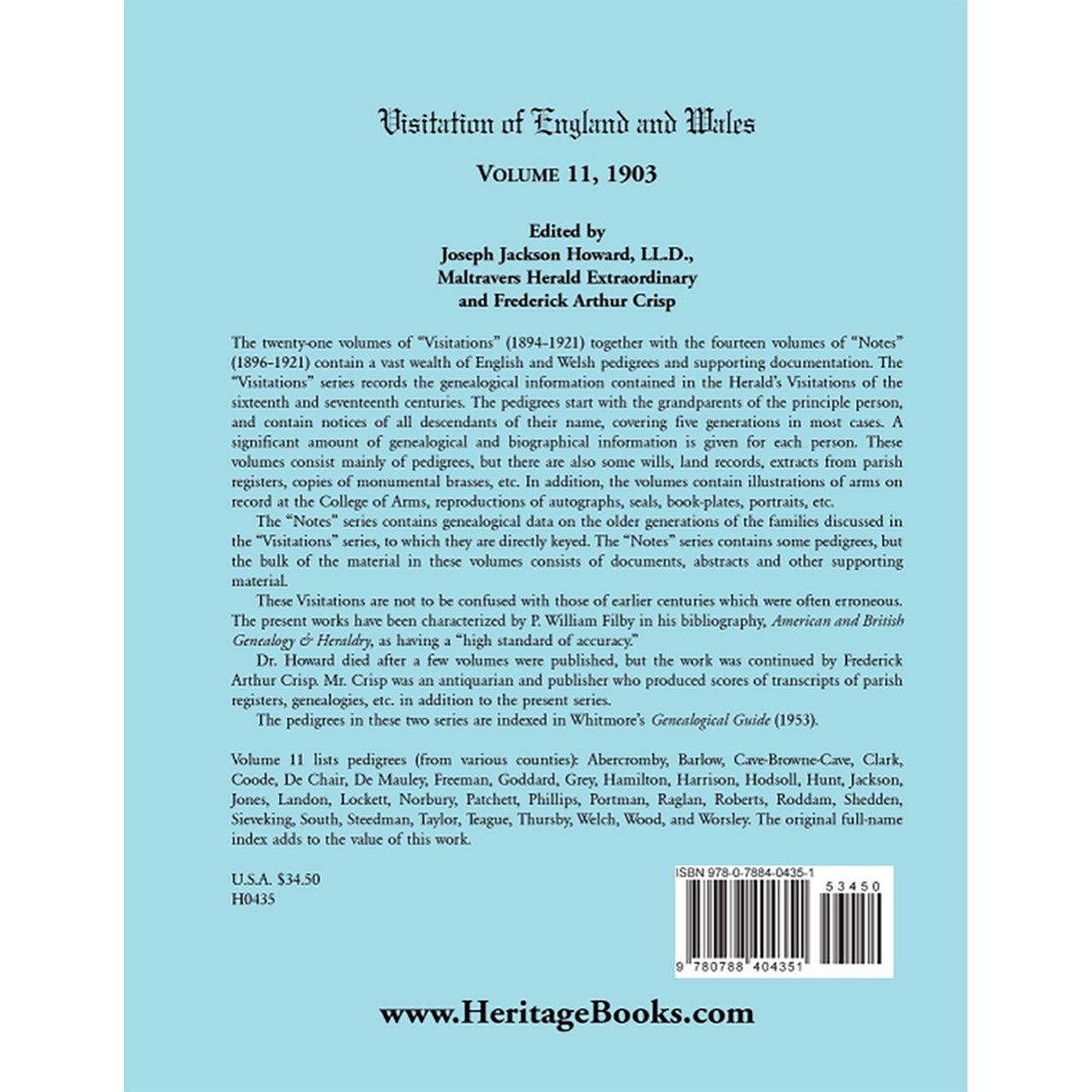 Visitation of England and Wales: Volume 11, 1903 back cover