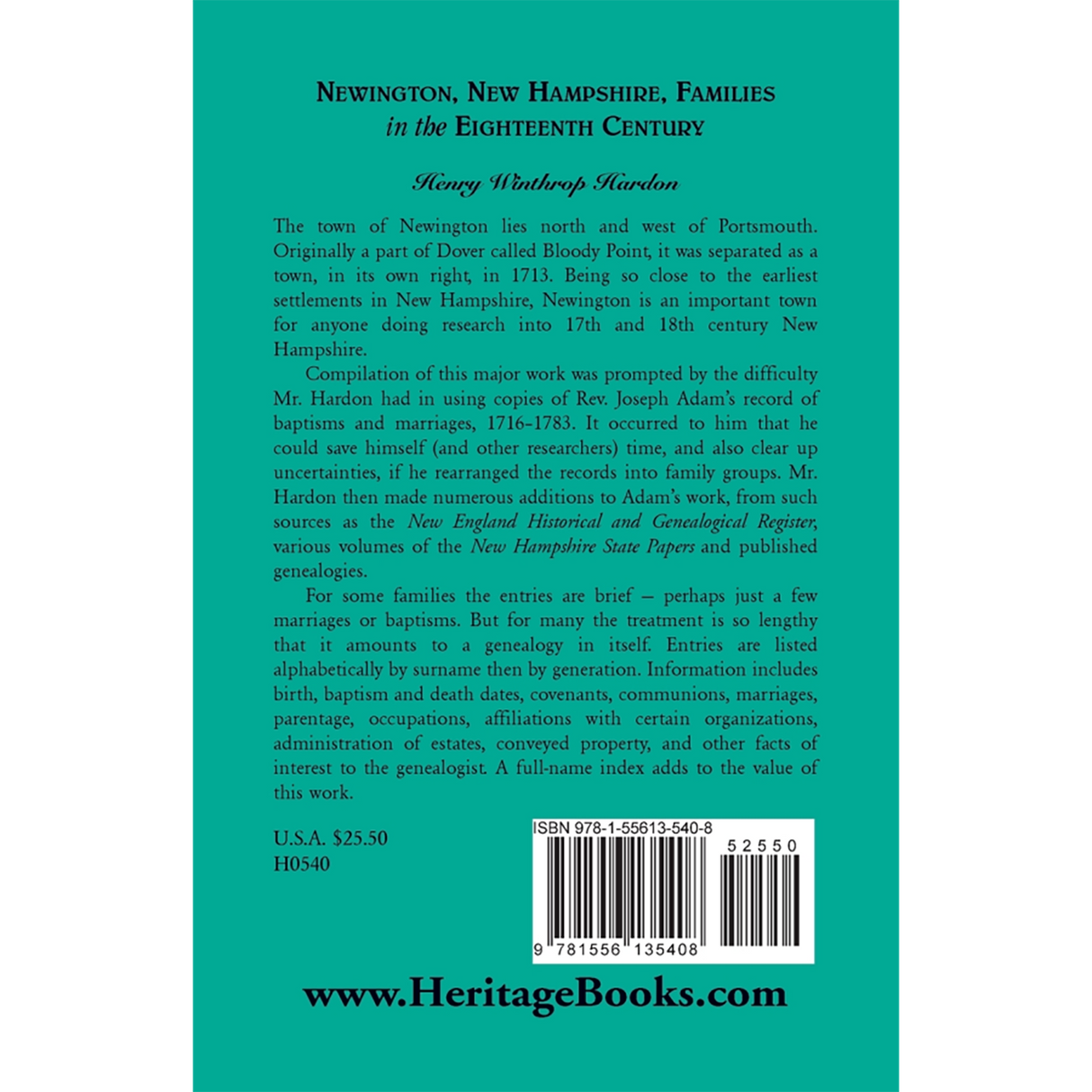 Newington, New Hampshire Families in the Eighteenth Century back cover