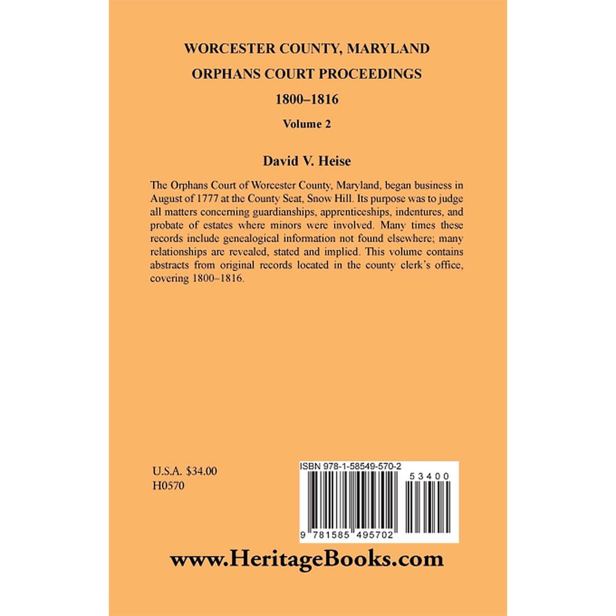 Worcester County, Maryland Orphans Court Proceedings, Volume 2, 1800-1816 back cover