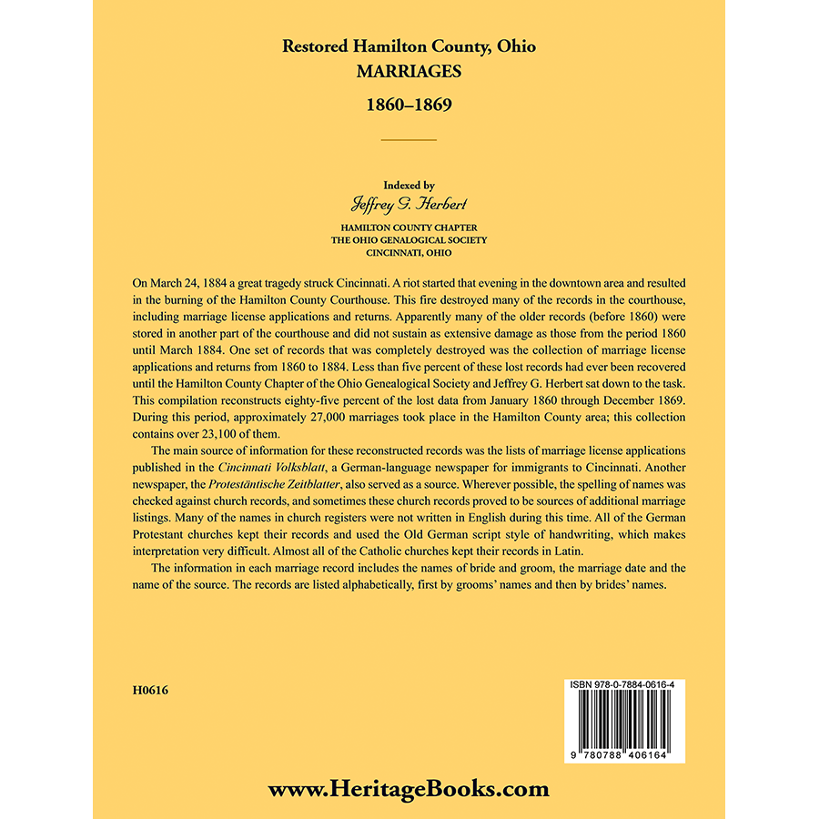 Restored Hamilton County, Ohio Marriages, 1860-1869
