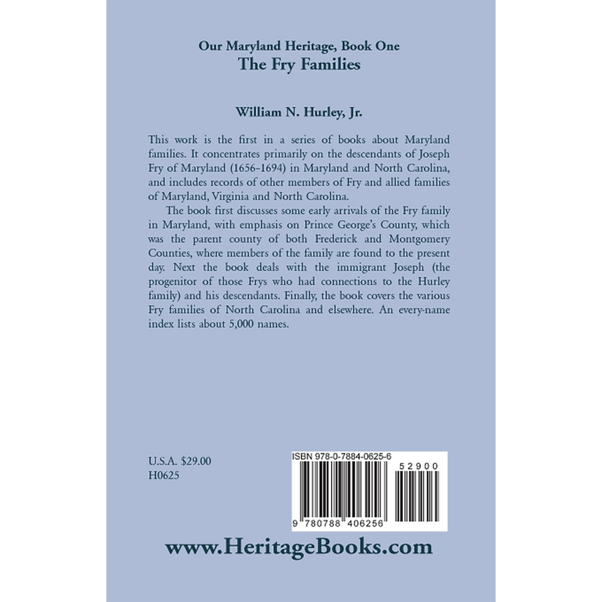 Our Maryland Heritage, Book 1: The Fry Families back cover