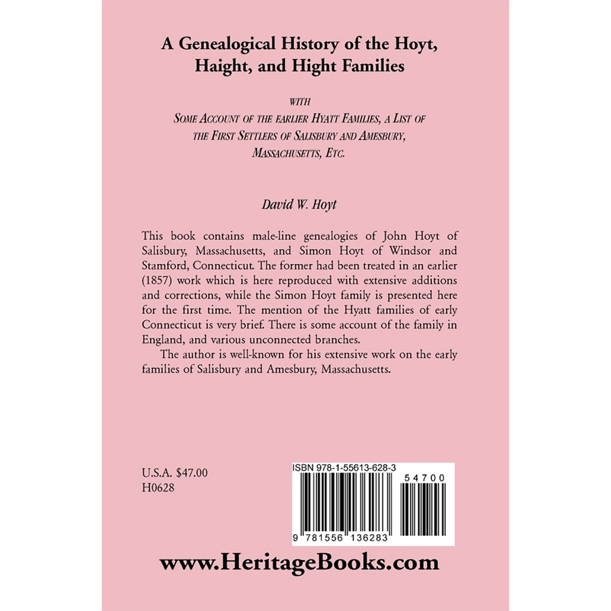 A Genealogical History of the Hoyt, Haight, and Hight Families back cover